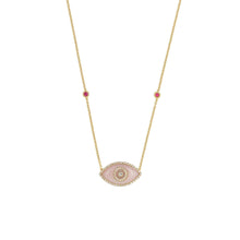 Load image into Gallery viewer, ENDZA Evil Eye Necklace in Pink Opal and Yellow Gold Elegant Protection Talisman Tradition and Timeless Design
