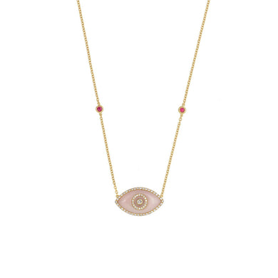 ENDZA Evil Eye Necklace in Pink Opal and Yellow Gold Elegant Protection Talisman Tradition and Timeless Design