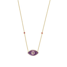 Load image into Gallery viewer, ENDZA Evil Eye Necklace in Sugilite and Yellow Gold Elegant Protection Talisman Tradition and Timeless Design
