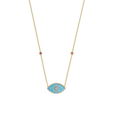 ENDZA Evil Eye Necklace in Turquoise and Yellow Gold Elegant Protection Talisman Tradition and Timeless Design