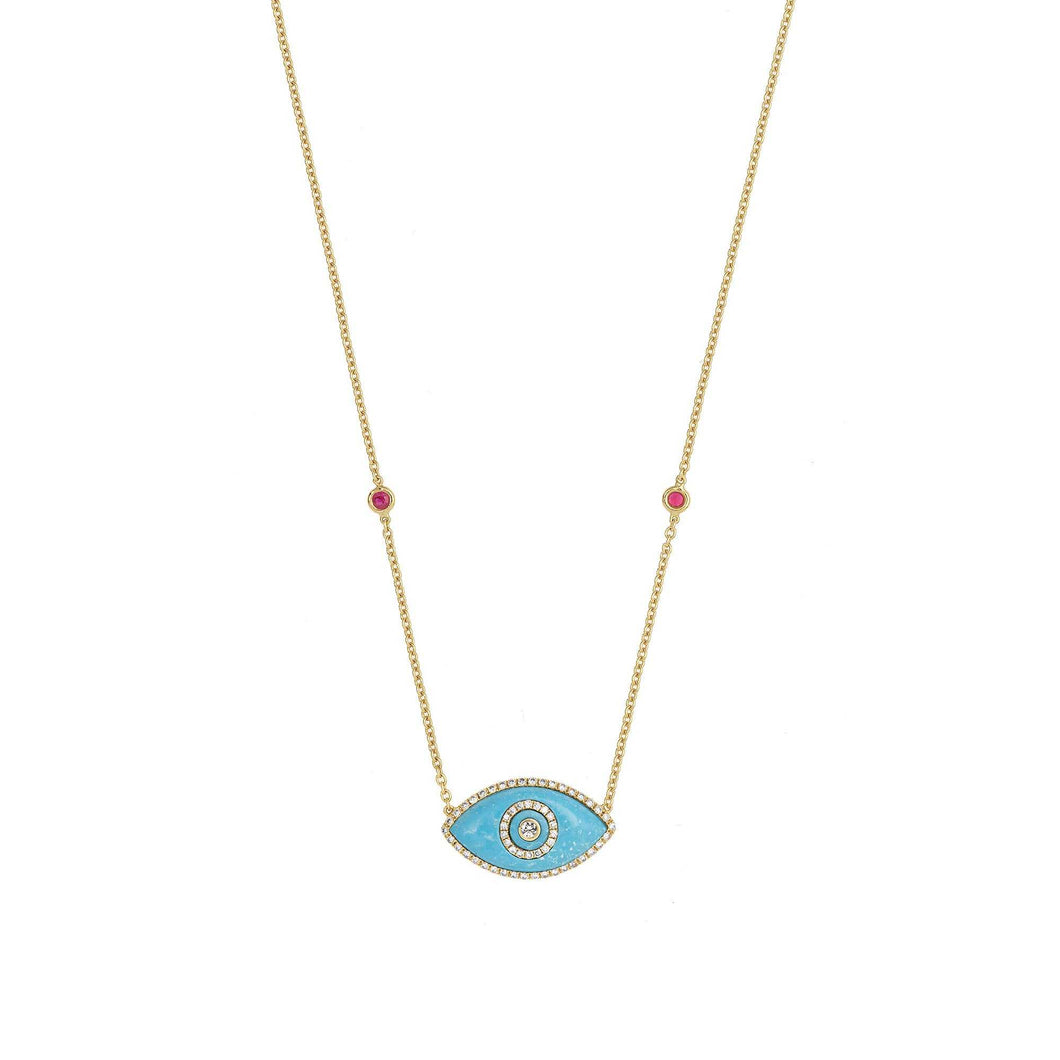 ENDZA Evil Eye Necklace in Turquoise and Yellow Gold Elegant Protection Talisman Tradition and Timeless Design