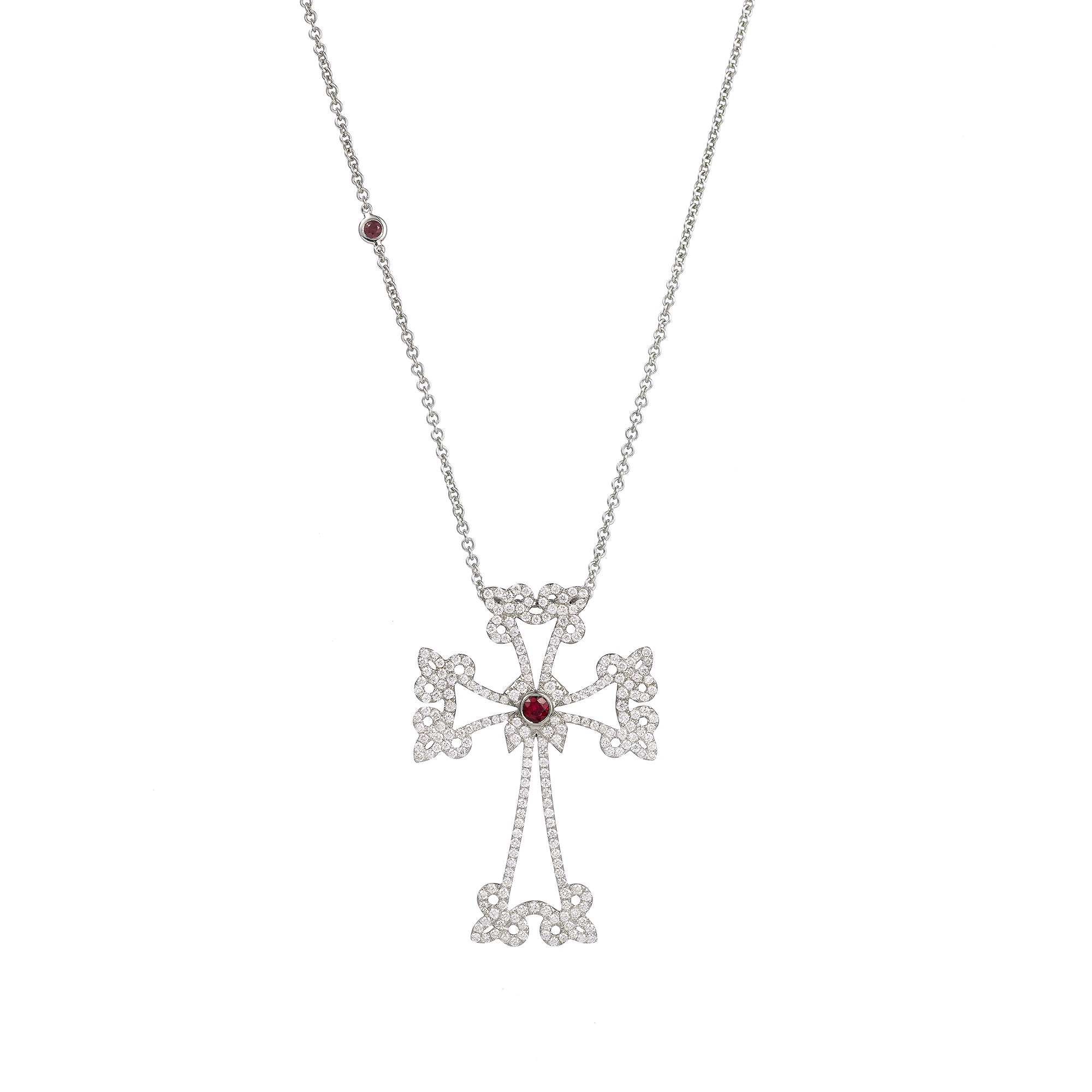 Sacred Talisman Cross Divine 14K gold necklace with ruby
