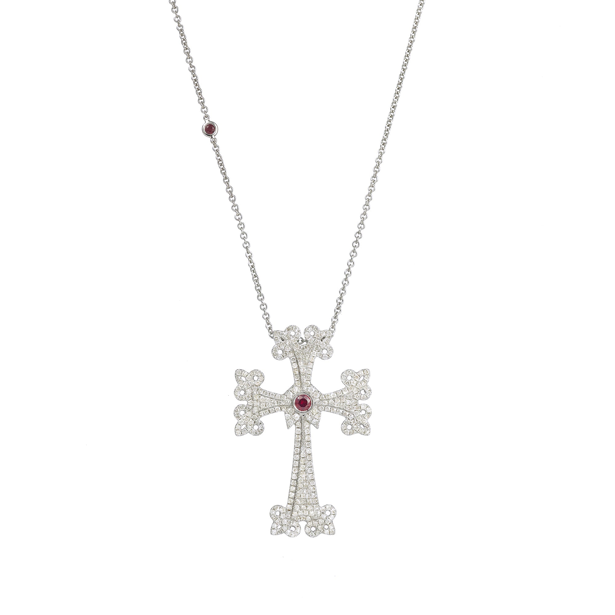 Sacred Talisman Cross Eternal 14K white gold necklace with ruby
