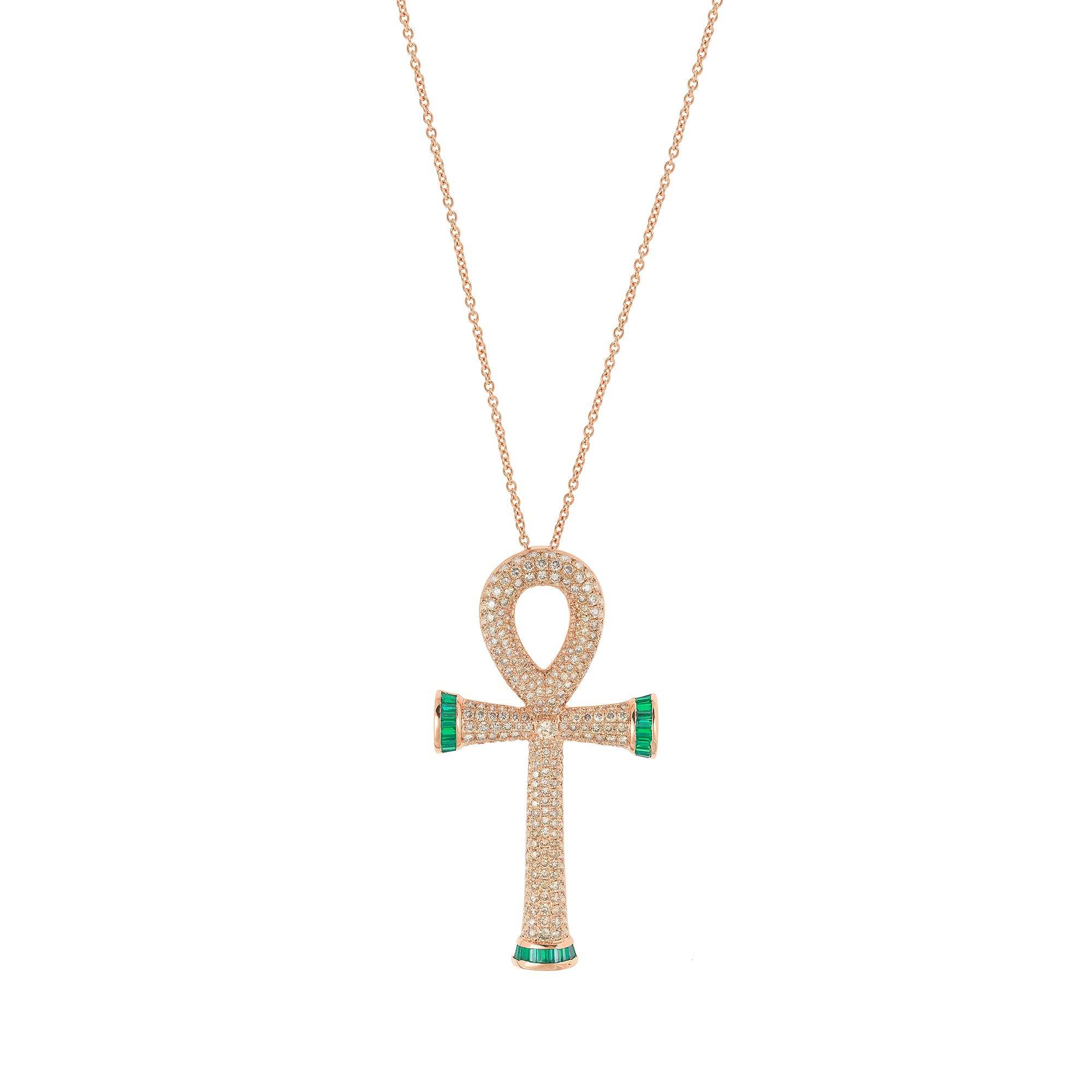Sacred Talisman Life Cross 14K rose gold necklace with diamonds by Laura Sayan
