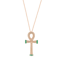 Load image into Gallery viewer, The Sacred Talisman Cross of Life &quot;The Ankh&quot; in Rose Gold, White Diamonds and Green Tsavorite - Timeless Expression with a Divine Protection and Guidance
