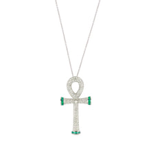 Load image into Gallery viewer, The Sacred Talisman Cross of Life &quot;The Ankh&quot; in White Gold, White Diamonds and Green Tsavorite - Timeless Expression with a Divine Protection and Guidance
