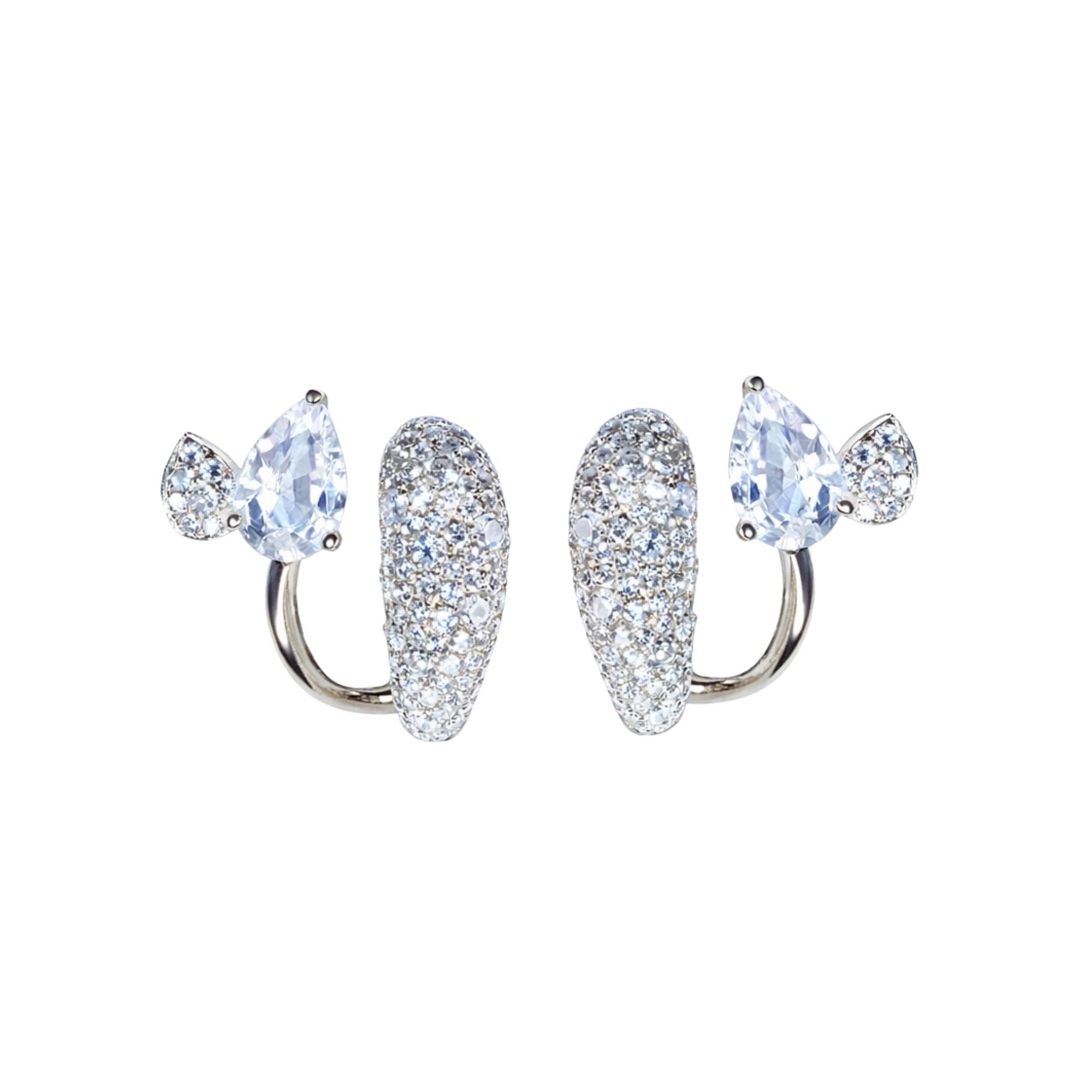 Sireliss earrings in 14K gold with pear-shaped white sapphires and white diamonds
