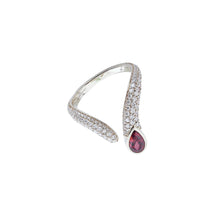 Load image into Gallery viewer, Sireliss V Ring 14K white gold pear red garnet ring

