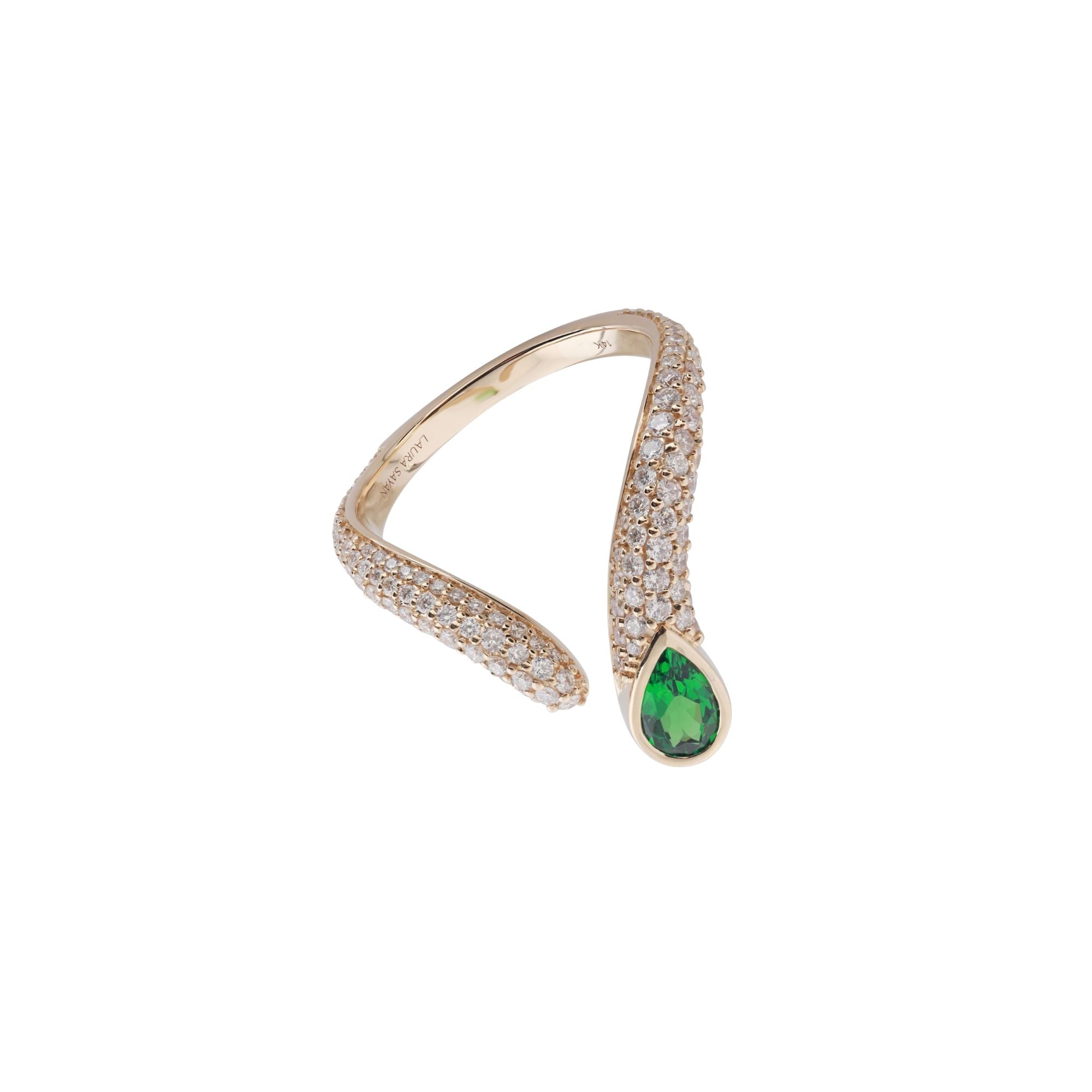 Sireliss V Ring 14K yellow gold pear tsavorite ring
