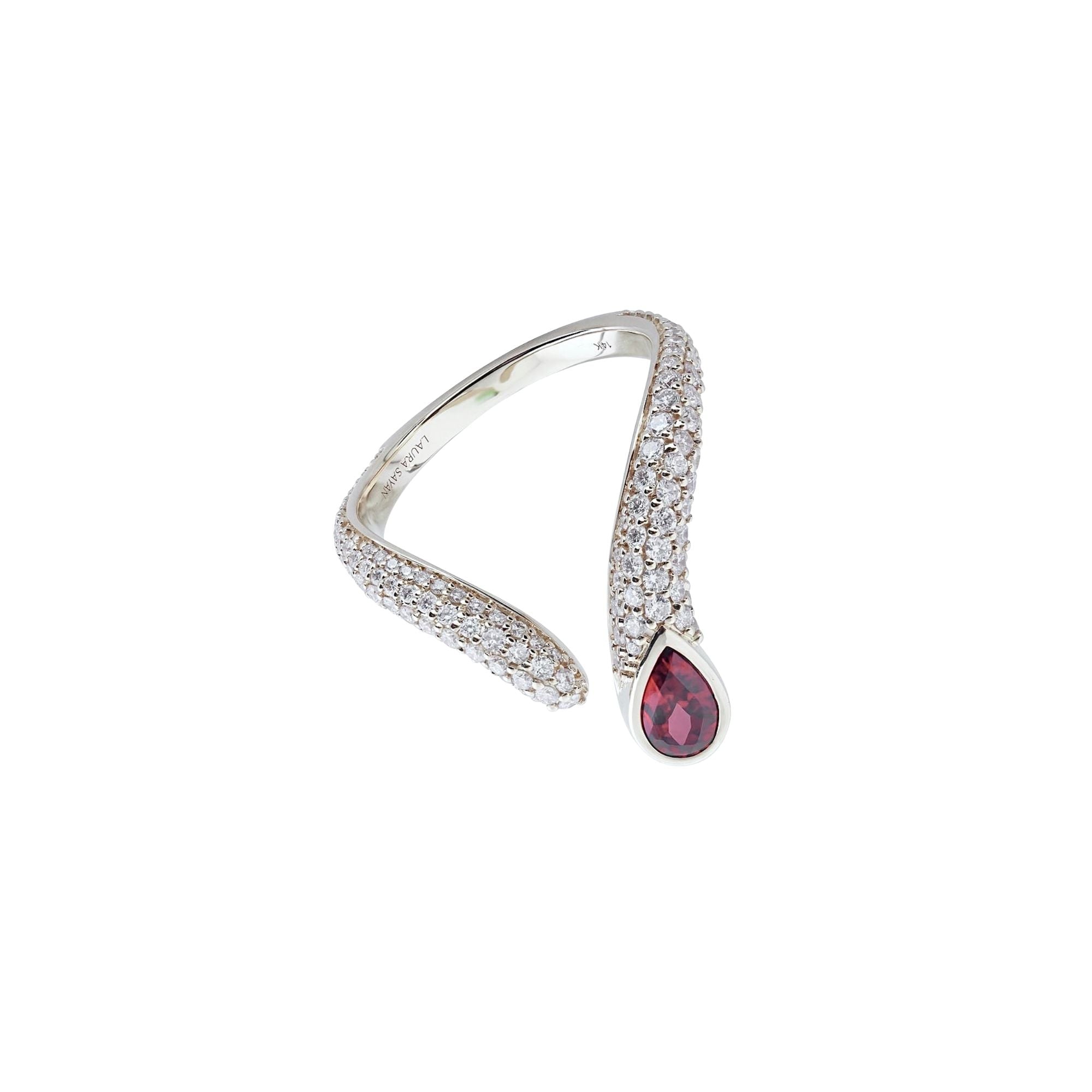 Sireliss Red V Ring in 14K White Gold with White Diamonds
