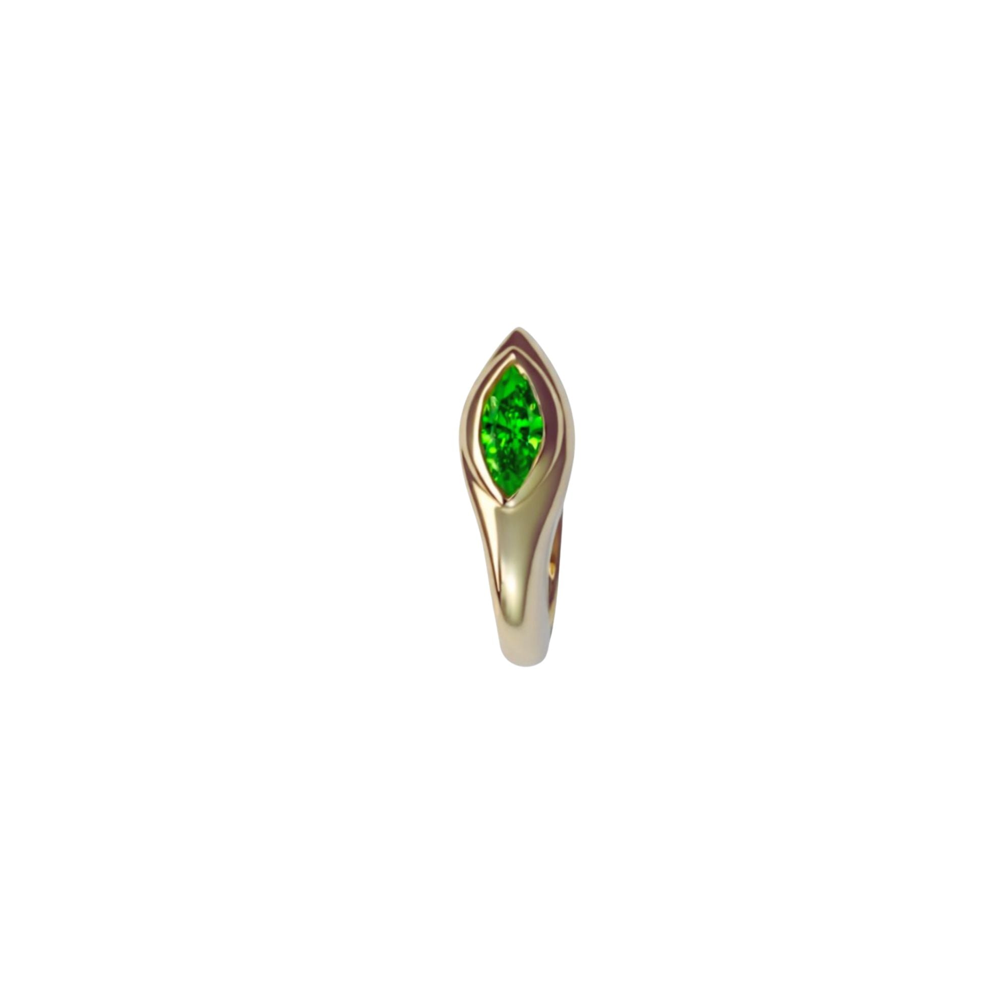 Green tsavorite Sona earring crafted in 14K yellow gold