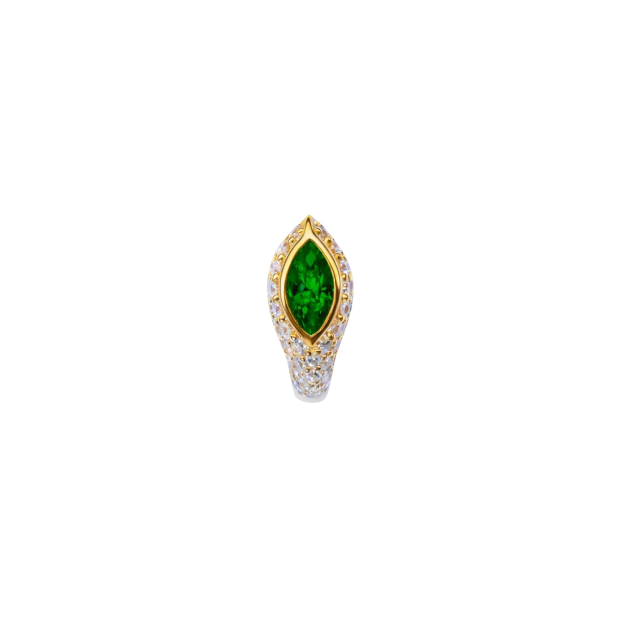 Green tsavorite pavé diamonds Sona earring crafted in 14K yellow gold