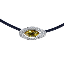 Load image into Gallery viewer, Yellow Sapphire pavé white diamonds Sona necklace crafted in 14K white gold
