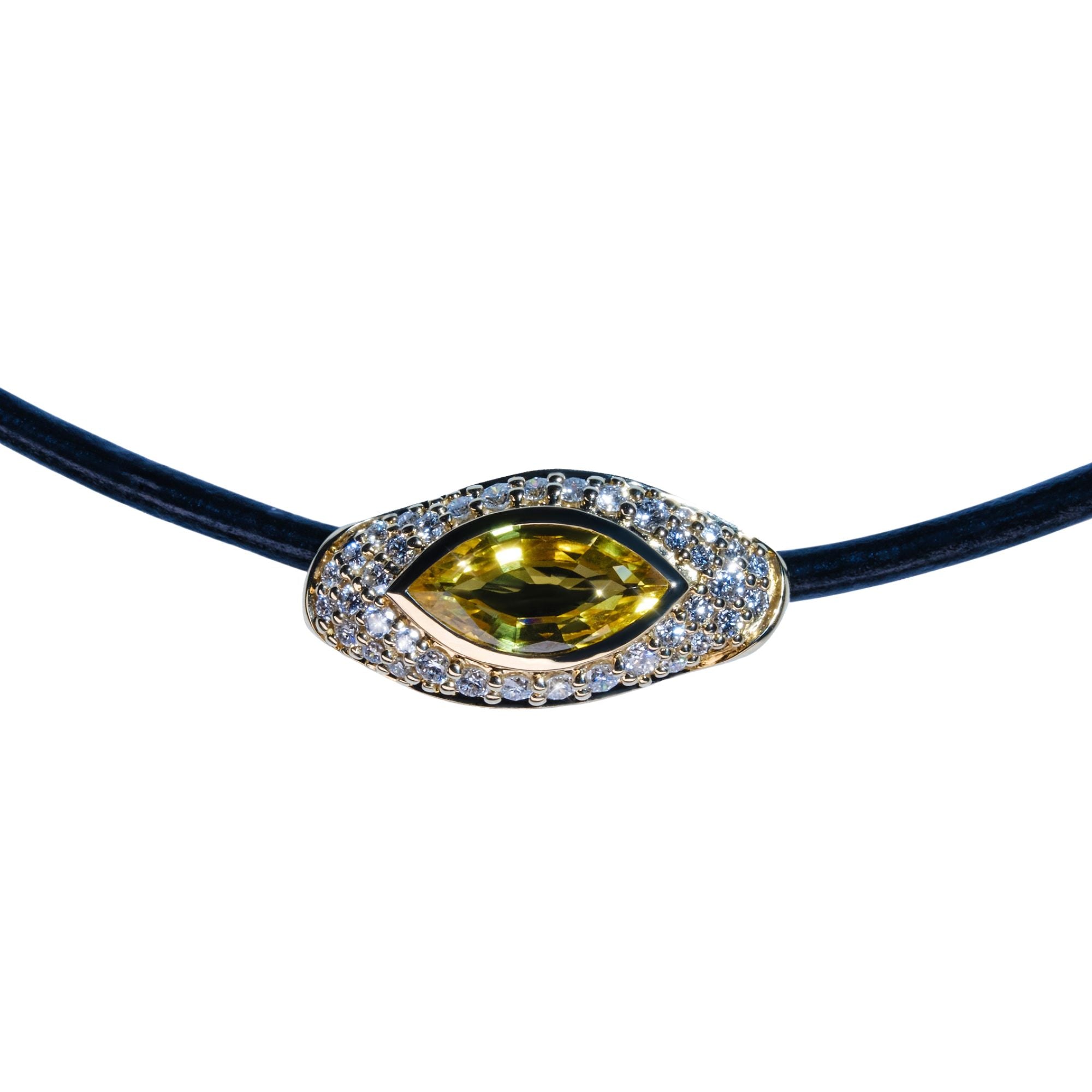 Sona Yellow Sapphire necklace in 14K yellow gold with pavé diamonds