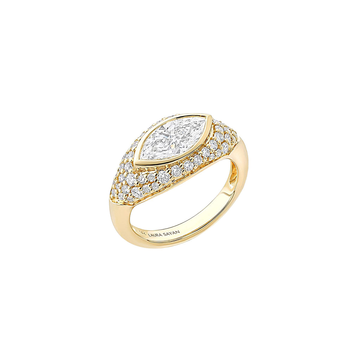 Sona White Diamond Marquise Pinky Ring in 14K Yellow Gold with White Diamonds