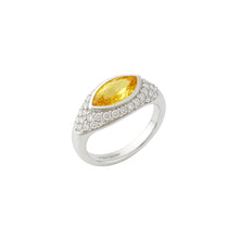 Load image into Gallery viewer, Sona Ring 14K white gold marquise yellow sapphire ring
