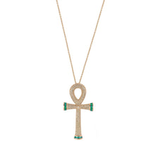 Load image into Gallery viewer, The Sacred Talisman Cross of Life &quot;The Ankh&quot; in Rose Gold, White Diamonds and Green Tsavorite - Timeless Expression with a Divine Protection and Guidance
