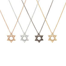 Load image into Gallery viewer, Sacred Talisman Star of David necklaces in 14K yellow, white, rose, and black gold with diamonds and gemstones
