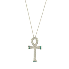 Load image into Gallery viewer, The Sacred Talisman Cross of Life &quot;The Ankh&quot; in White Gold, White Diamonds and Green Tsavorite - Timeless Expression with a Divine Protection and Guidance
