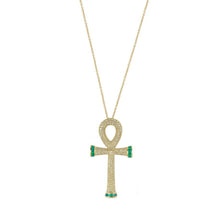 Load image into Gallery viewer, The Sacred Talisman Cross of Life &quot;The Ankh&quot; in Yellow Gold, White Diamonds and Green Tsavorite - Timeless Expression with a Divine Protection and Guidance
