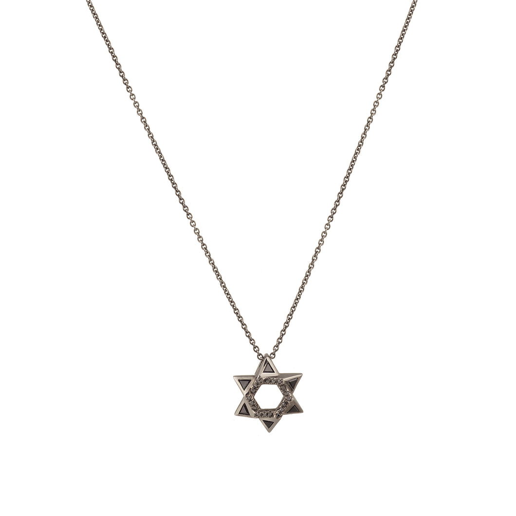 14K black gold Sacred Talisman Star of David necklace with black diamonds and black spinel