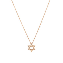 Load image into Gallery viewer, 14K rose gold Sacred Talisman Star of David necklace with pavé diamonds and white sapphire
