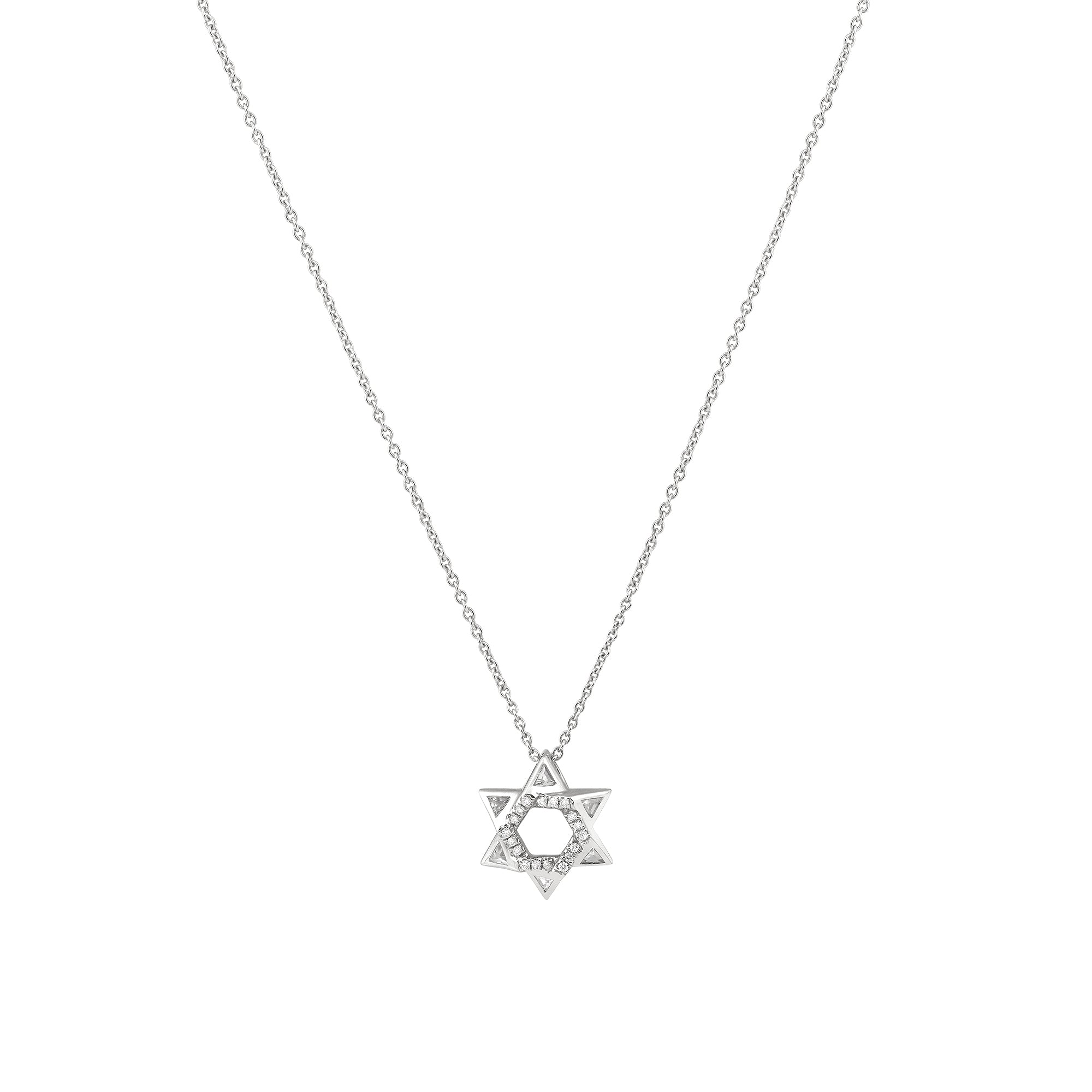Sacred Talisman Star of David Pendant in 14K White Gold with White Diamonds and White sapphires
