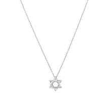 Load image into Gallery viewer, 14K white gold Sacred Talisman Star of David necklace with pavé diamonds and white sapphire
