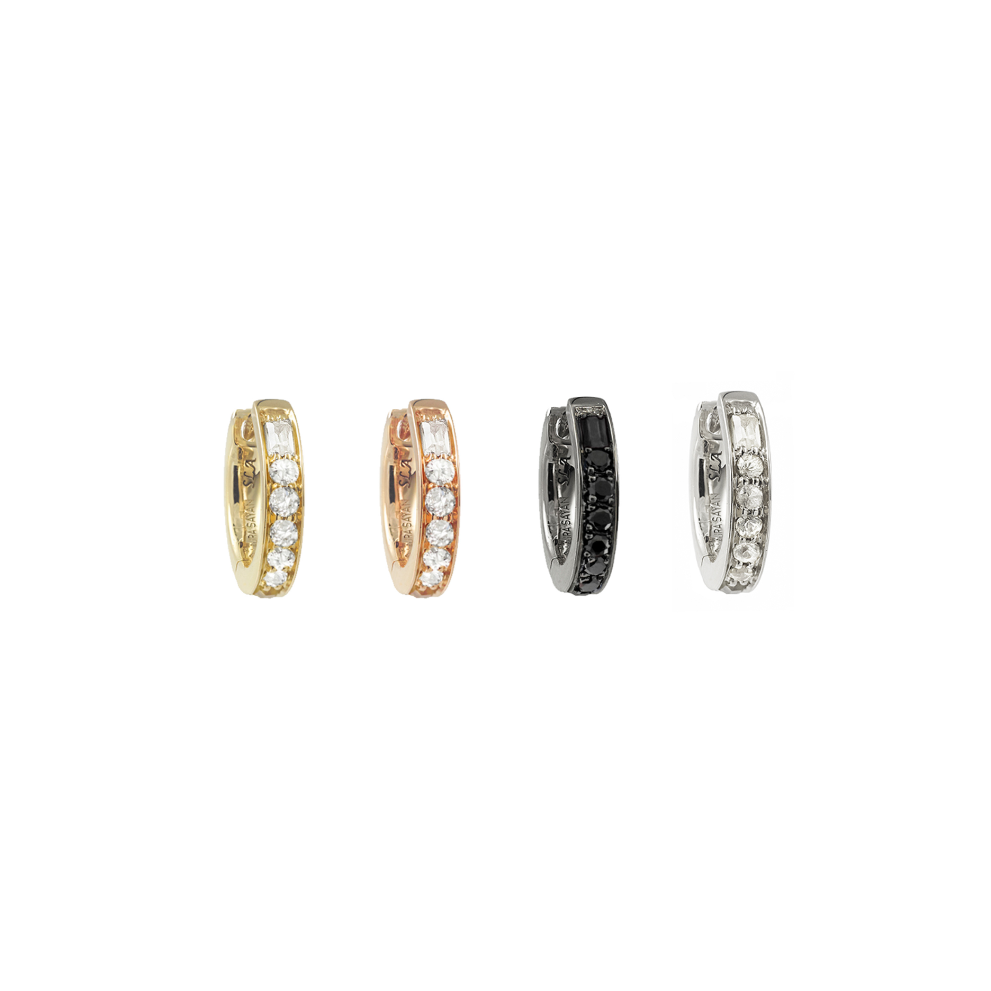 Set of 4 Sireliss Earrings in 14K white, yellow, rose, and black gold with diamonds