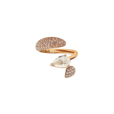 Sireliss Ring in 14K rose gold with pear-shaped design and pavé white diamonds