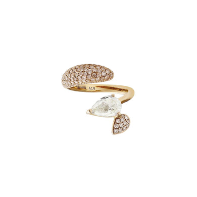 Sireliss Ring in 14K yellow gold with pear-shaped design and pavé white diamonds