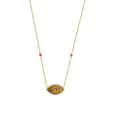 ENDZA Evil Eye Necklace in Tiger Eye and Yellow Gold Elegant Protection Talisman Tradition and Timeless Design