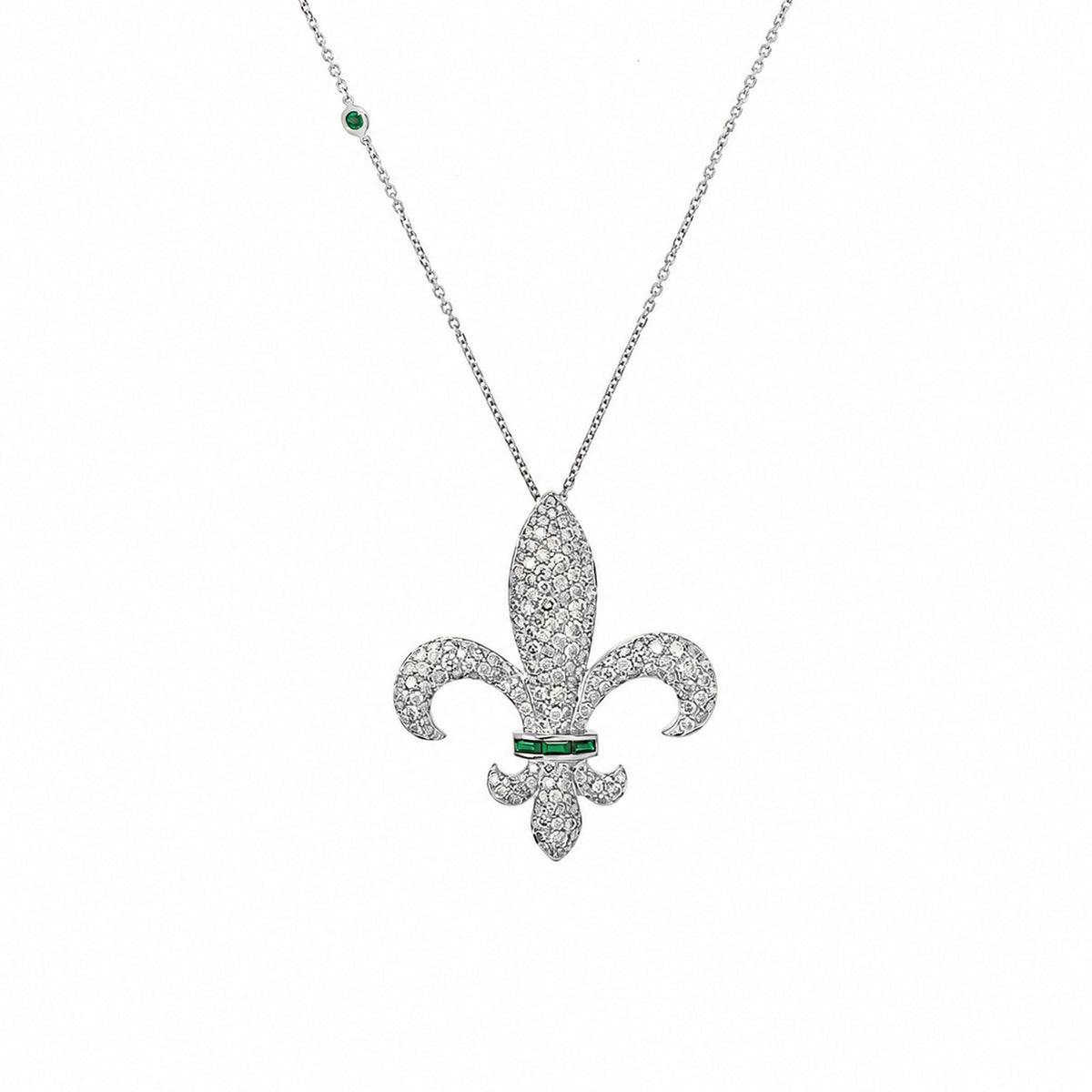 Chouchane fleur-de-lis pendant in 14K white gold with natural Tsavorite and white diamonds