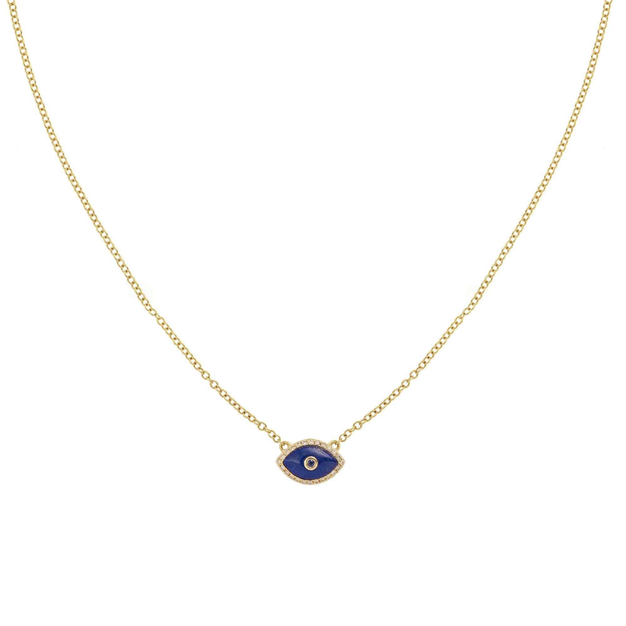 Endza Lapis Lazuli Evil Eye Mini Necklace in 14K Yellow Gold with Natural Diamonds