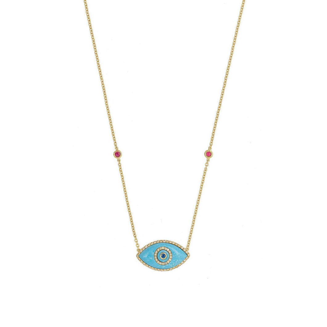 ENDZA Evil Eye Necklace in Turquoise and Yellow Gold Elegant Protection Talisman Tradition and Timeless Design