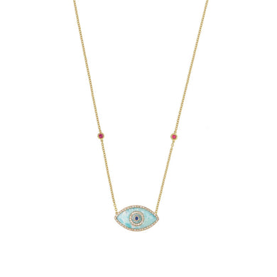 ENDZA Evil Eye Necklace in Amazonite and Yellow Gold Elegant Protection Talisman Tradition and Timeless Design