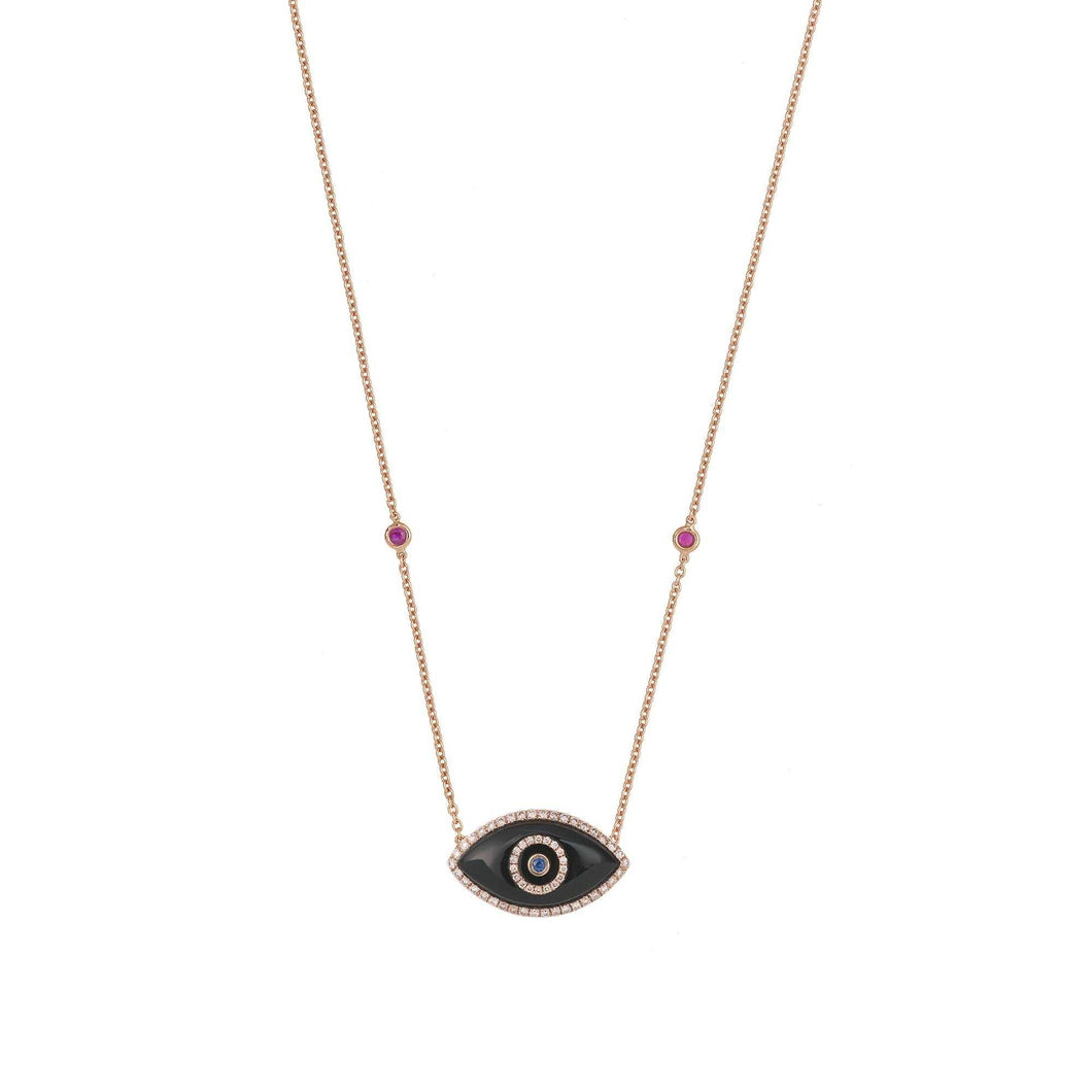 ENDZA Evil Eye Necklace in Black Onyx and Rose Gold Elegant Protection Talisman Tradition and Timeless Design