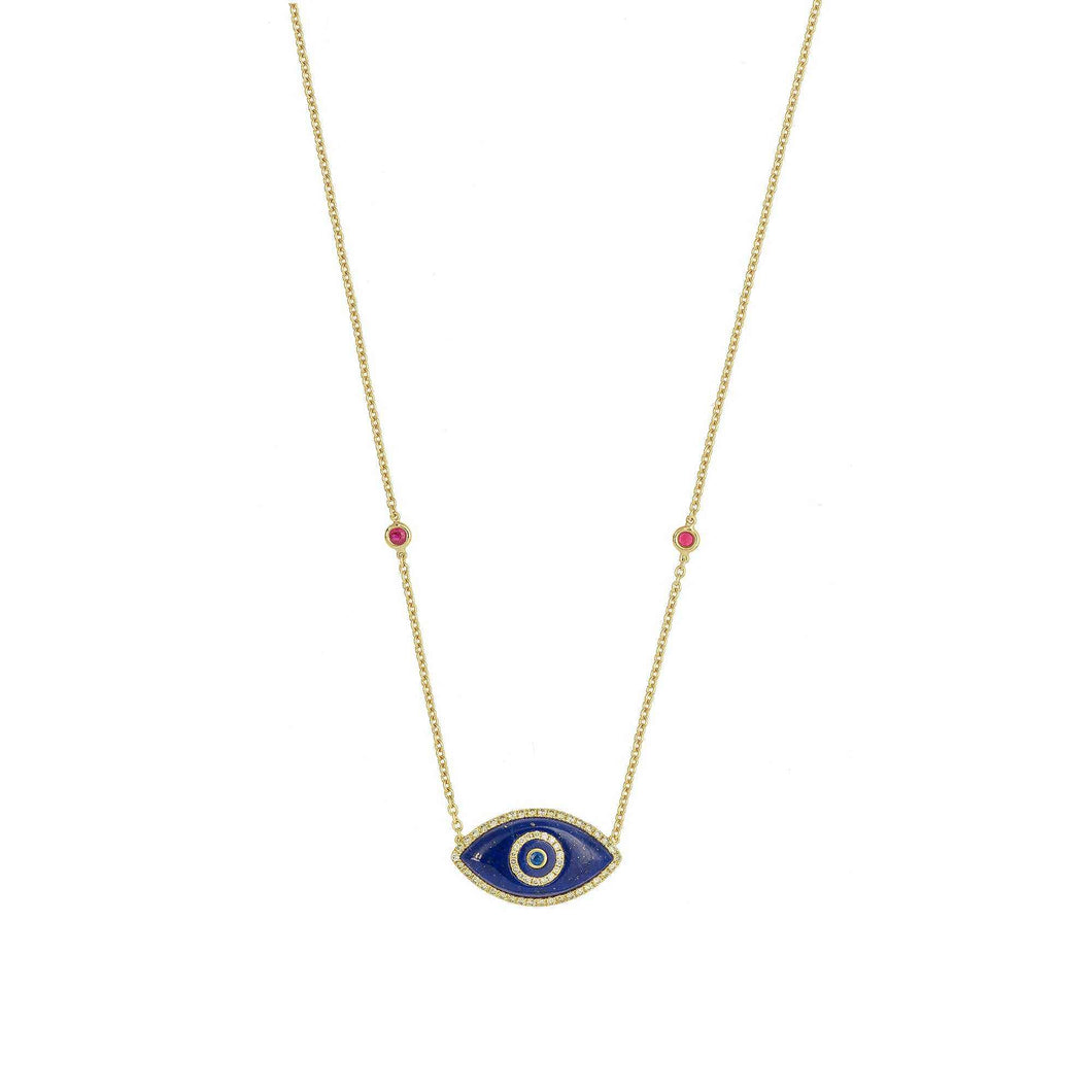 ENDZA Evil Eye Necklace in Lapis Lazuli and Yellow Gold Elegant Protection Talisman Tradition and Timeless Design