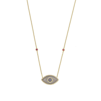 14K yellow gold evil eye necklace with Moonstone
