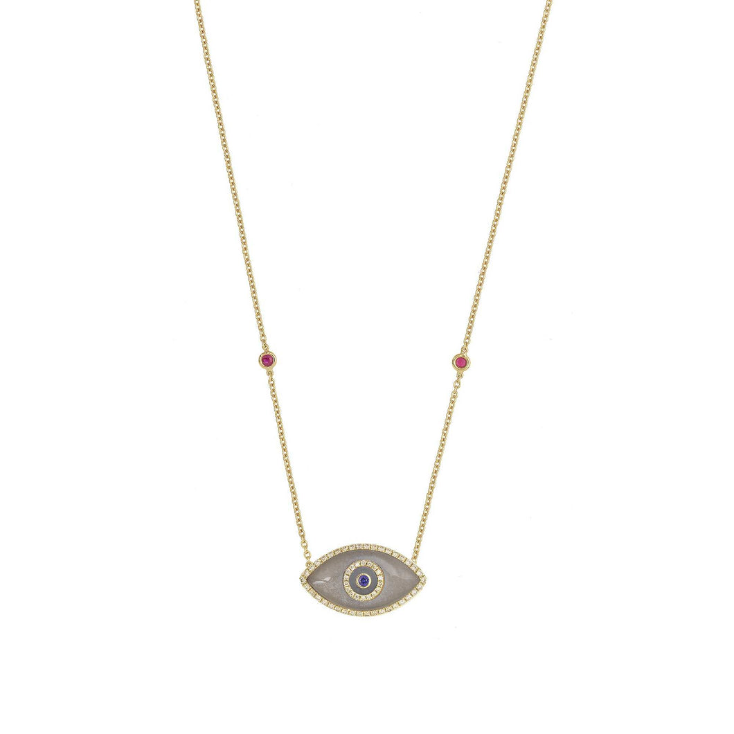 14K yellow gold evil eye necklace with Moonstone
