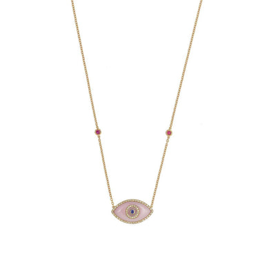 ENDZA Evil Eye Necklace in Pink Opal and Yellow Gold Elegant Protection Talisman Tradition and Timeless Design